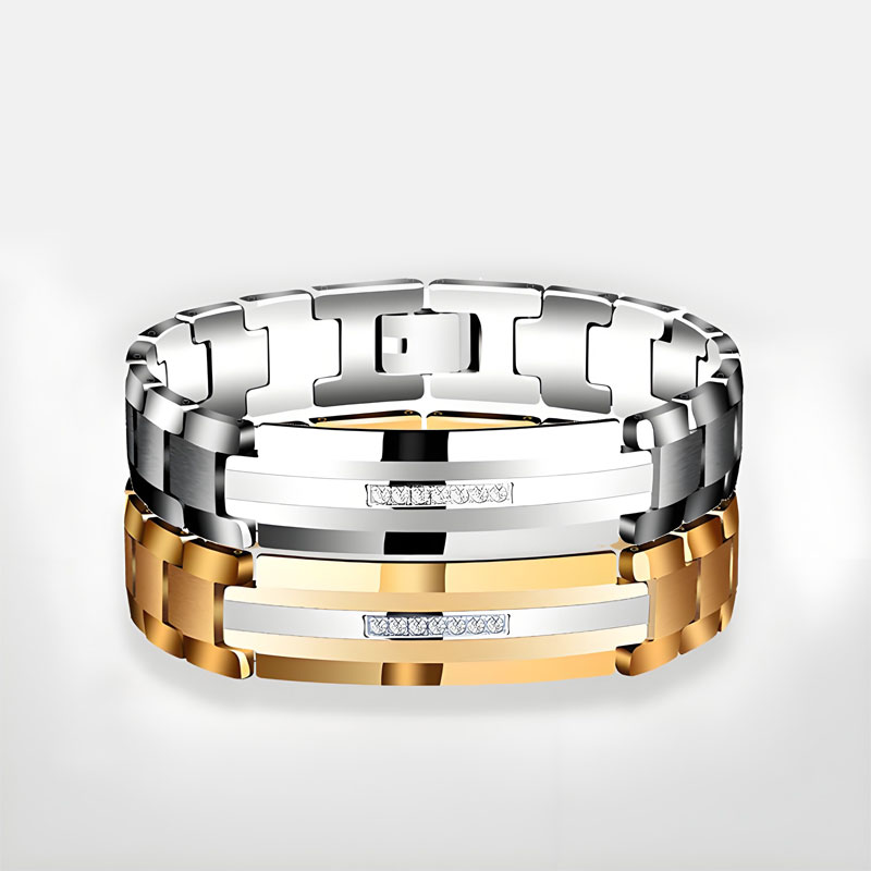 (image for) Personalized Mens Gold Tungsten Carbide ID Bracelet With CZ Diamonds 14MM Wide