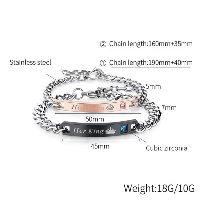 (image for) His Queen Her King Matching Couple Bracelets In Stainless Steel