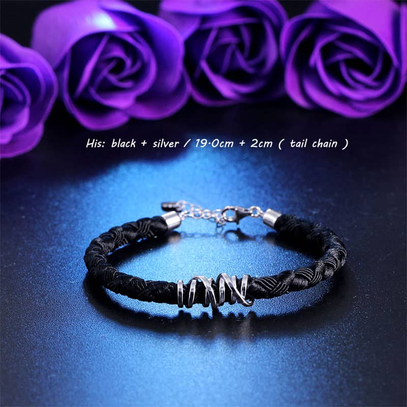 (image for) Coise Couple Bracelets, Black / Red Weave Rope Bracelets for Women and Men, Rose Gold Weave Bracelet in Sterling Silver, Matching His and Hers Jewelry Set for Couples