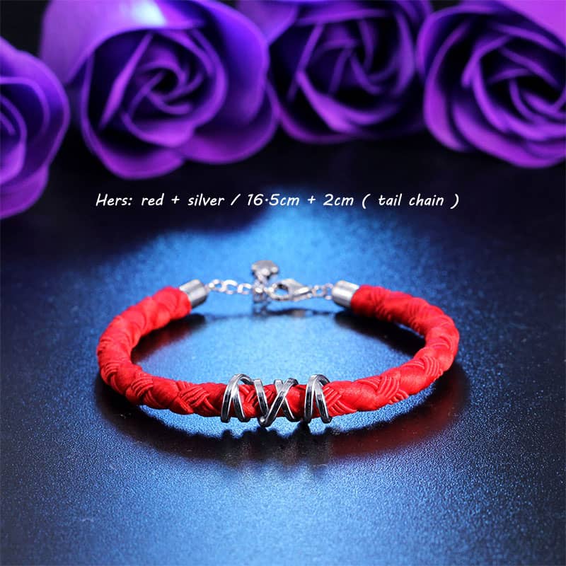 (image for) Coise Couple Bracelets, Black / Red Weave Rope Bracelets for Women and Men, Rose Gold Weave Bracelet in Sterling Silver, Matching His and Hers Jewelry Set for Couples
