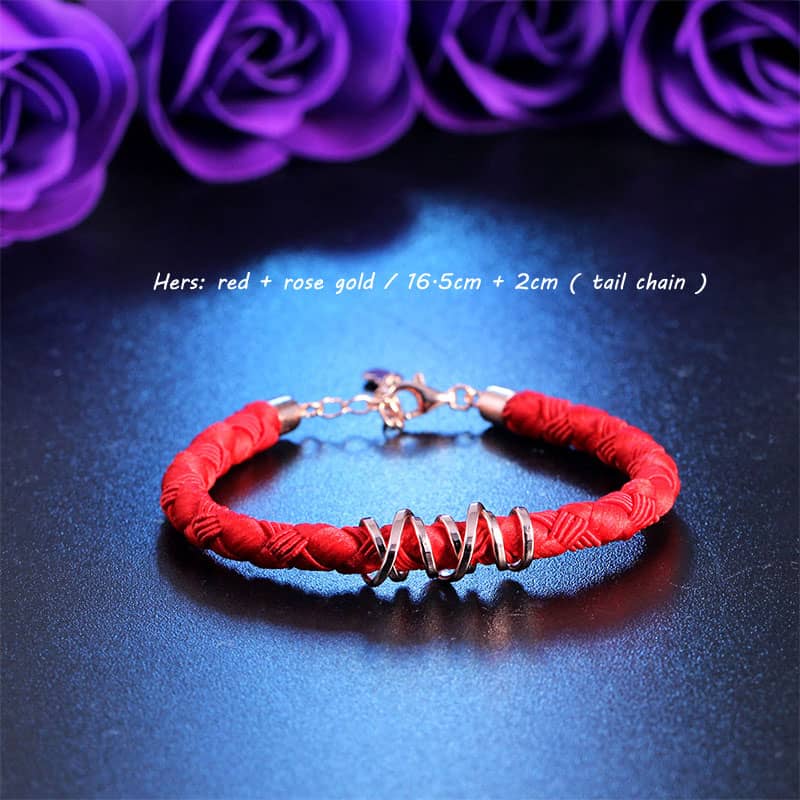 (image for) Coise Couple Bracelets, Black / Red Weave Rope Bracelets for Women and Men, Rose Gold Weave Bracelet in Sterling Silver, Matching His and Hers Jewelry Set for Couples