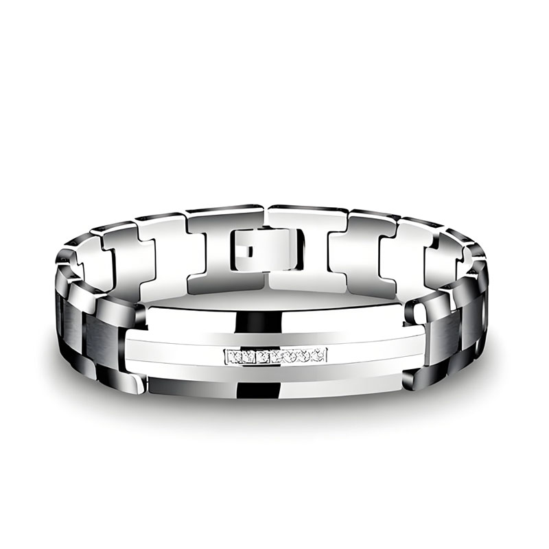 (image for) Mens Tungsten Carbide Diamond Bracelet 14MM Wide Engravable ID Tag