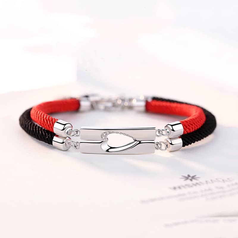 (image for) Sterling Silver Matching Heart Tag Rope Bracelets With CZ Diamond Accents