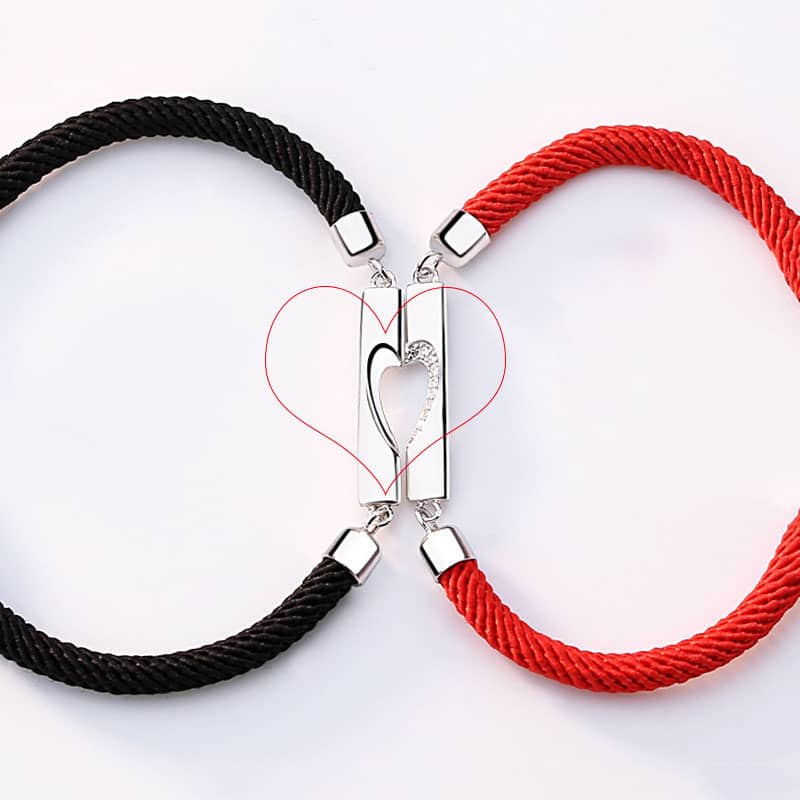 (image for) Sterling Silver Matching Heart Tag Rope Bracelets With CZ Diamond Accents