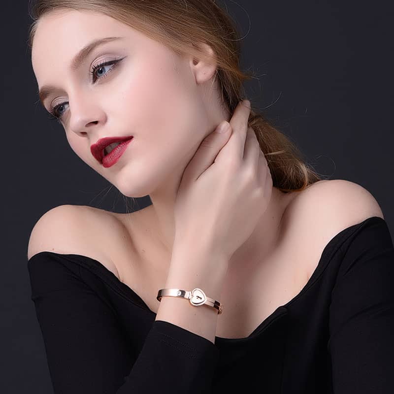 Matching Couple Lock Bracelet And Heart Key Bangle Set In Titanium Steel :  iDream Jewelry