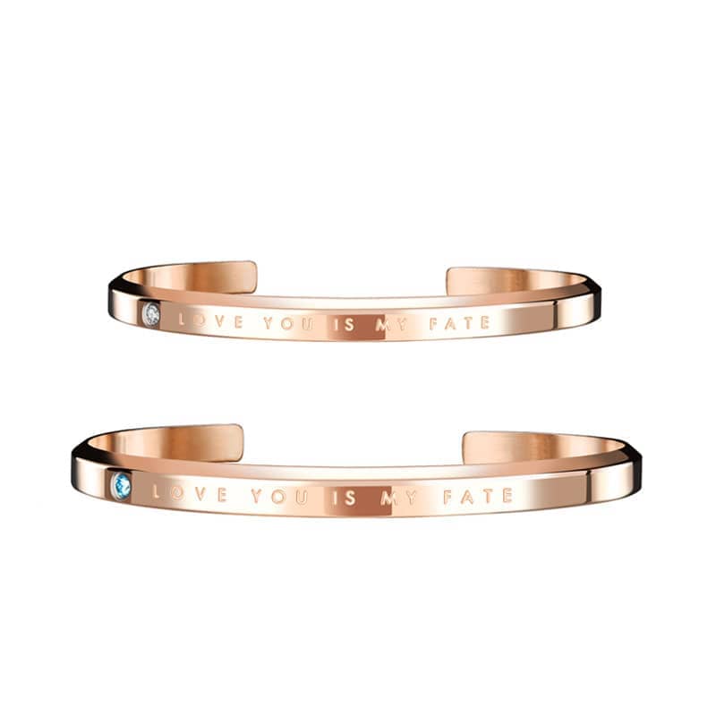 (image for) LOVE YOU IS MY FATE Rose Gold Matching Cuff Bracelets In Stainless Steel