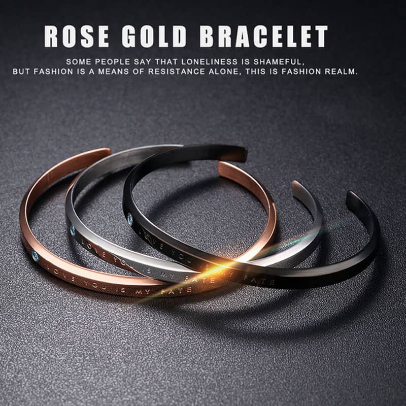 (image for) LOVE YOU IS MY FATE Rose Gold Matching Cuff Bracelets In Stainless Steel