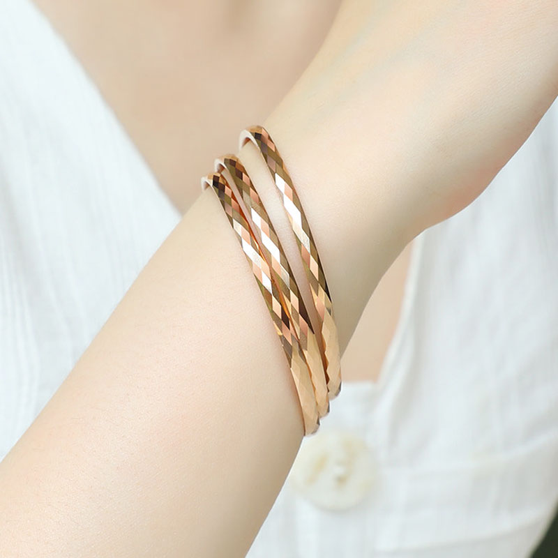 (image for) Rose Gold Faceted Tungsten Carbide Bangle Bracelet for Women 3mm Wide