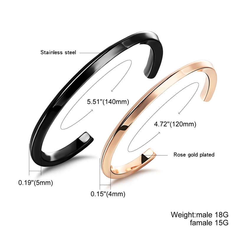 (image for) Black & Rose Gold Simple Twisted Matching Cuff Bracelets In Stainless Steel