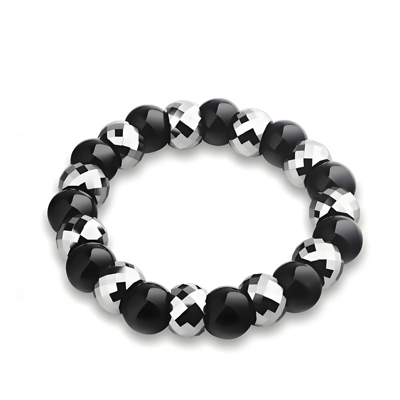 (image for) Tungsten Carbide Black Agate Bead Bracelet for Men