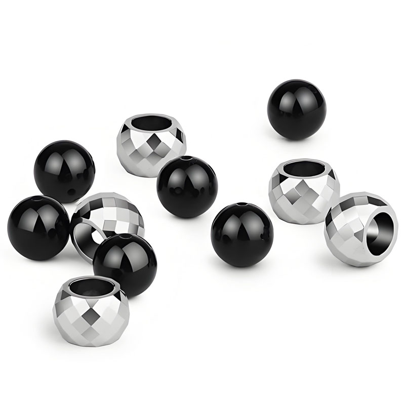 (image for) Tungsten Carbide Black Agate Bead Bracelet for Men