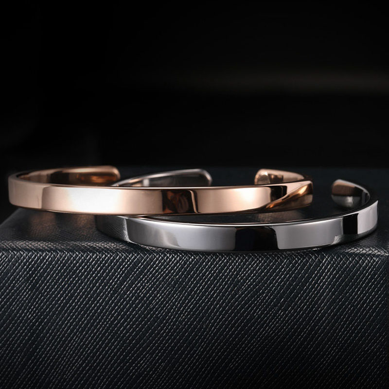 (image for) Flat Simple Engravable Silver Womens and Mens Tungsten Cuff Bracelet