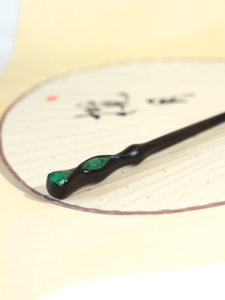 (image for) Ebony African Blackwood Malachite Traditional Chinese Hair Pin