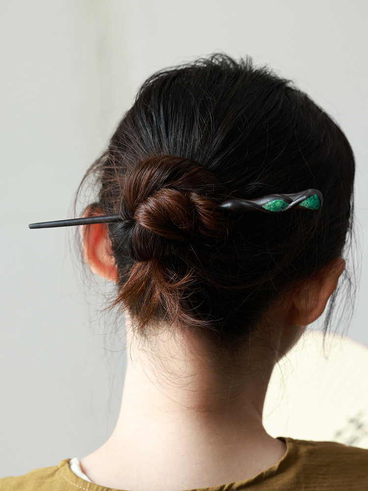 (image for) Ebony African Blackwood Malachite Traditional Chinese Hair Pin