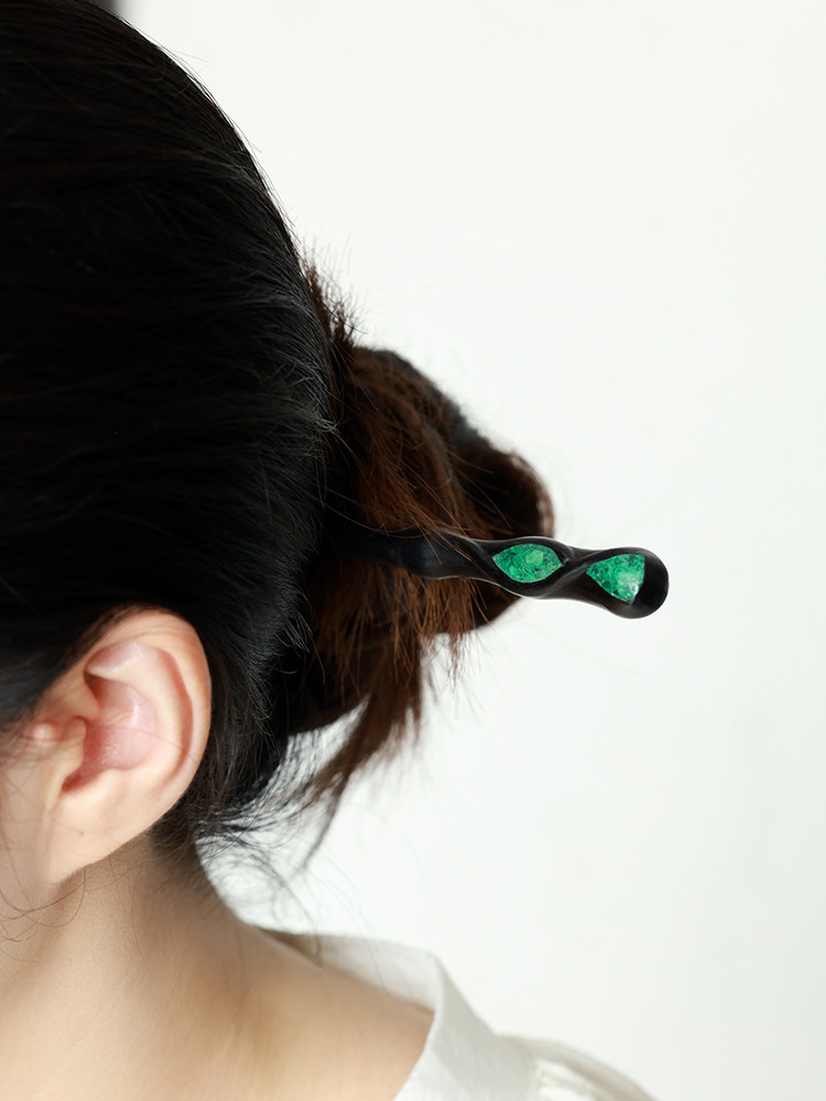 (image for) Ebony African Blackwood Malachite Traditional Chinese Hair Pin
