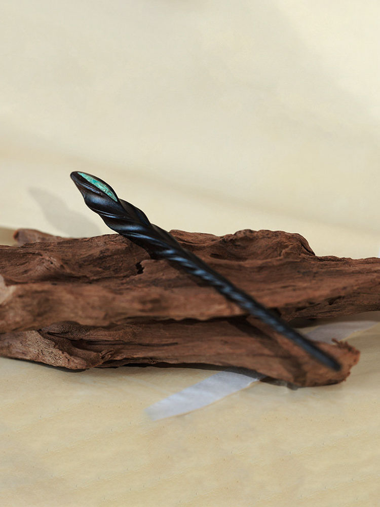 (image for) Black Sandalwood Ebony Turquoise Ancient Chinese Hair Pin