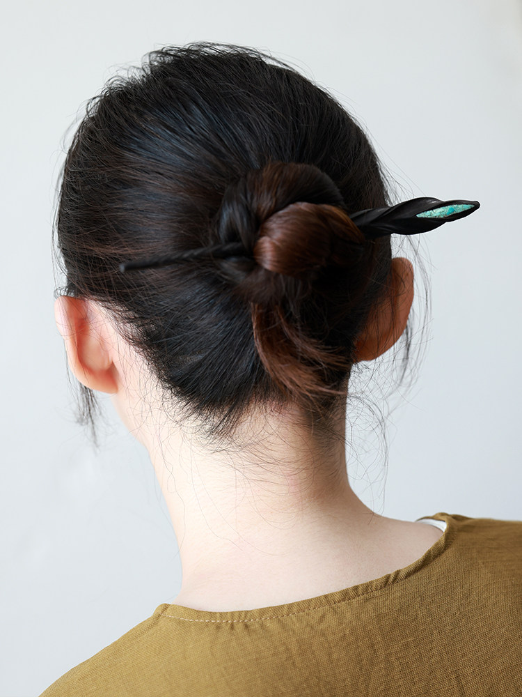 (image for) Black Sandalwood Ebony Turquoise Ancient Chinese Hair Pin