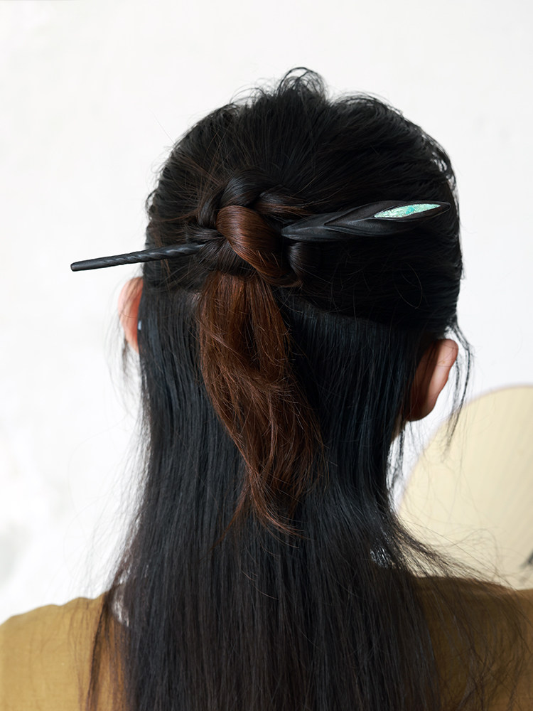 (image for) Black Sandalwood Ebony Turquoise Ancient Chinese Hair Pin