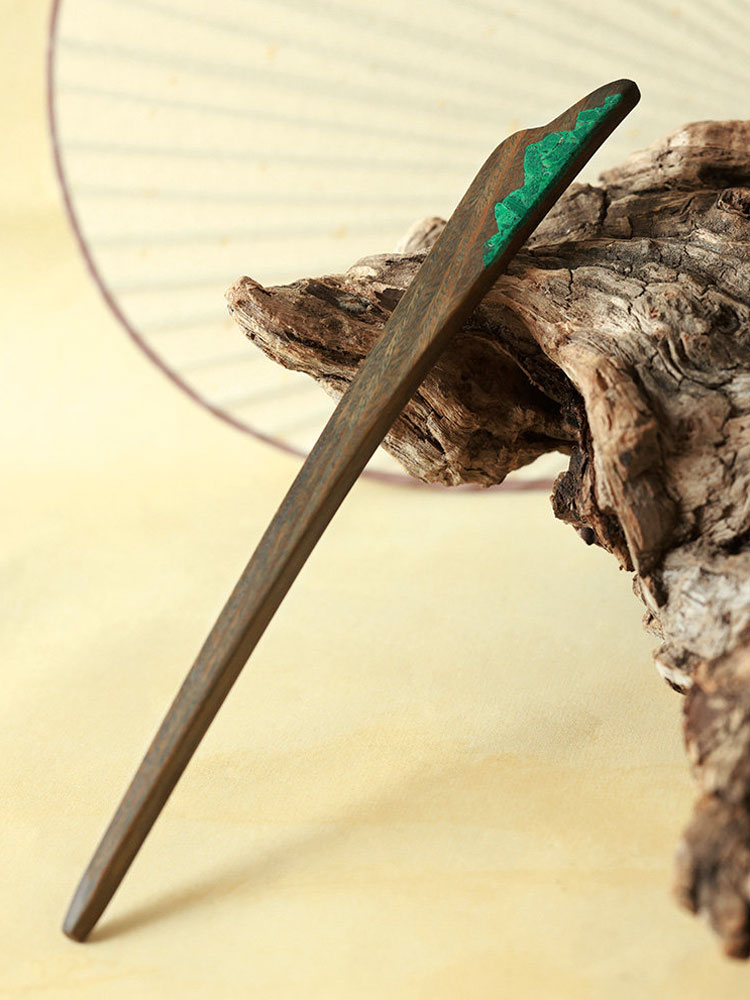 (image for) Green Sandalwood Verawood Malachite Mountain Chinese Hair Pin
