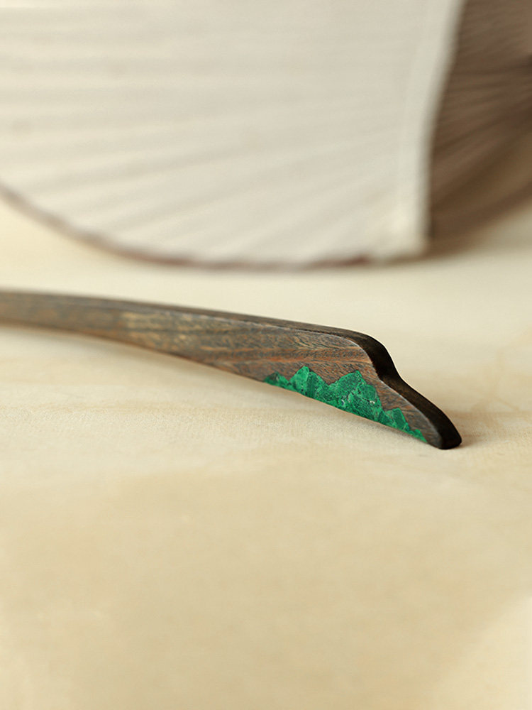 (image for) Green Sandalwood Verawood Malachite Mountain Chinese Hair Pin