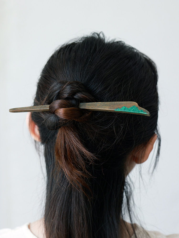 (image for) Green Sandalwood Verawood Malachite Mountain Chinese Hair Pin