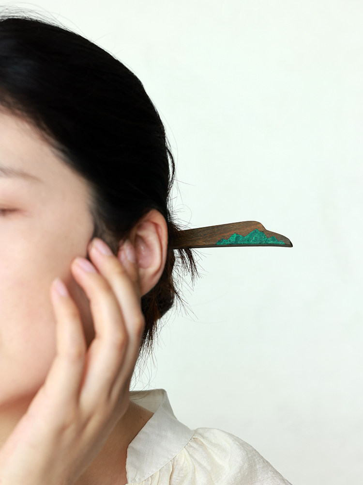 (image for) Green Sandalwood Verawood Malachite Mountain Chinese Hair Pin