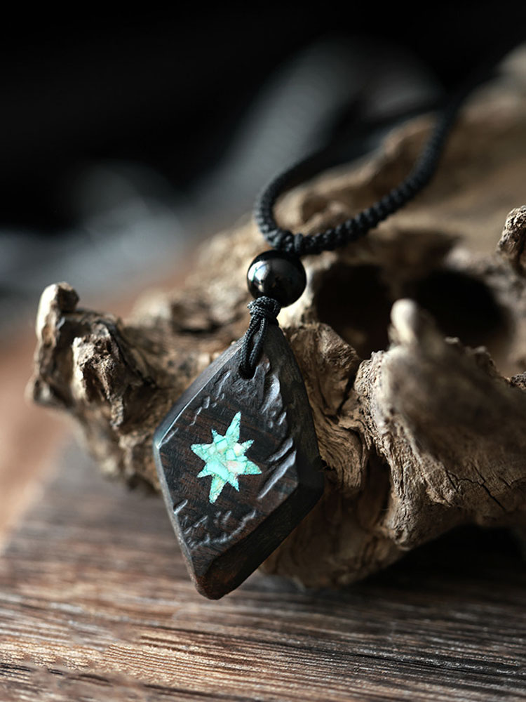 (image for) Ebony African Blackwood Turquoise North Star Necklace