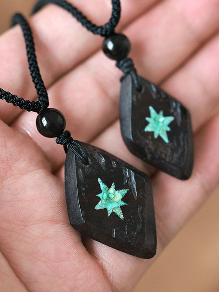 (image for) African Blackwood Turquoise Eight Pointed Star Couple Necklaces