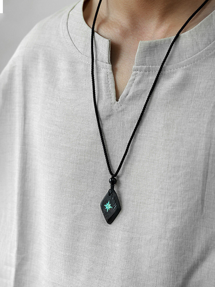 (image for) African Blackwood Turquoise Eight Pointed Star Couple Necklaces