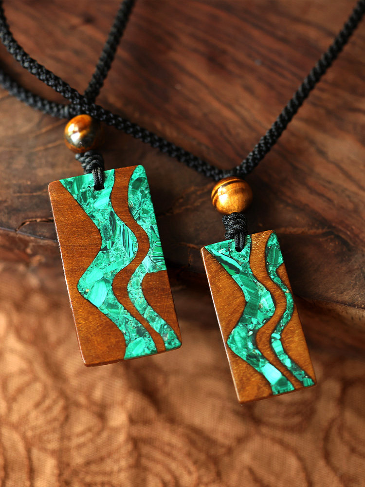 (image for) Phoebe Zhennan Wood Malachite River Vertical Bar Necklace