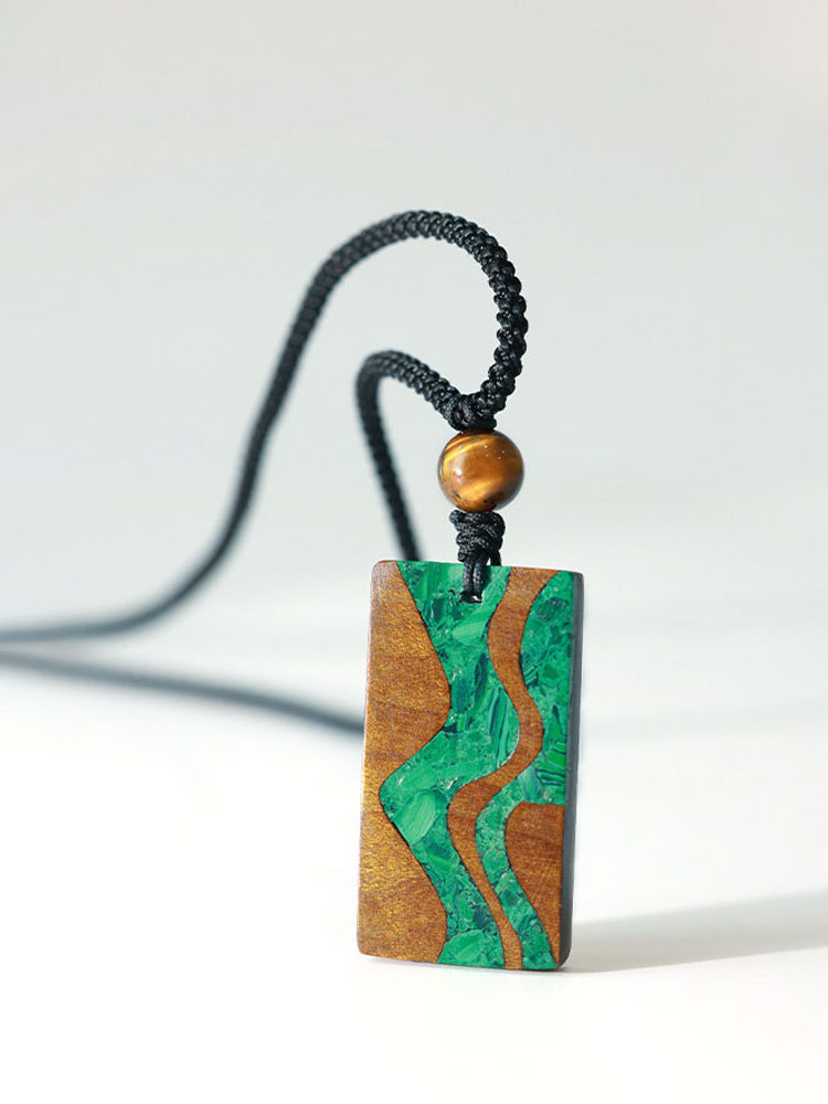 (image for) Phoebe Zhennan Wood Malachite River Vertical Bar Necklace