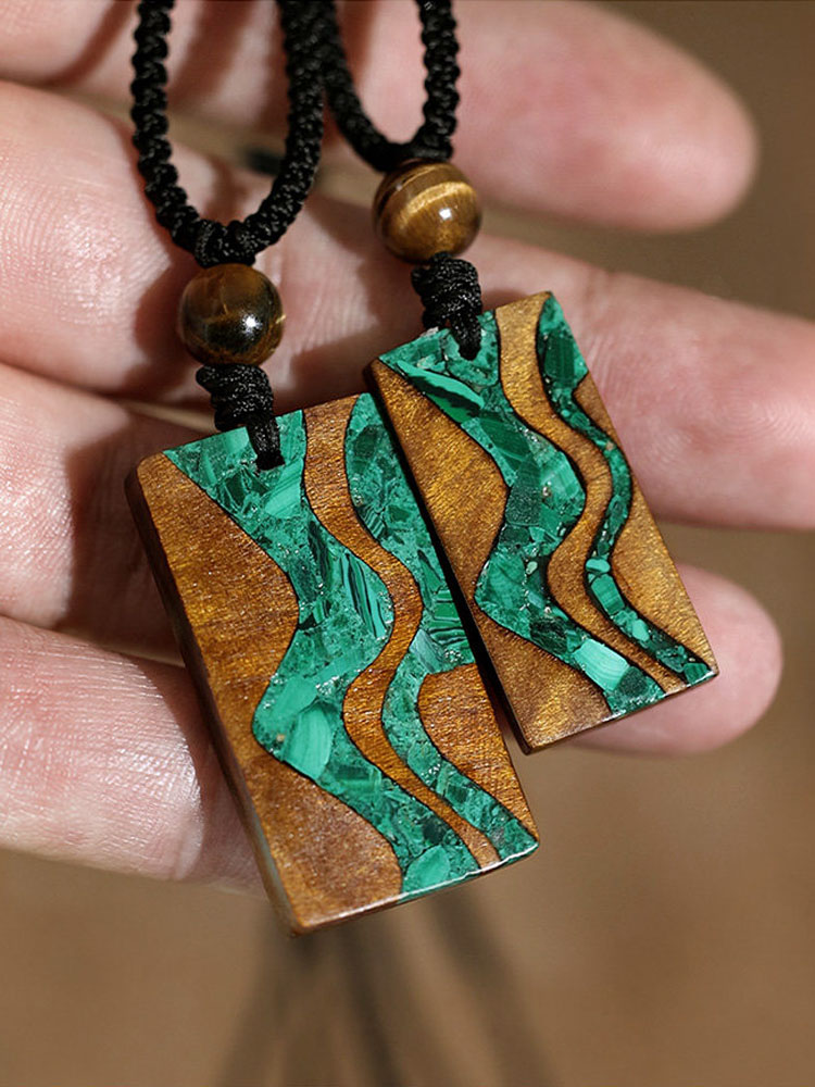 (image for) Phoebe Zhennan Wood Malachite River Vertical Bar Necklace