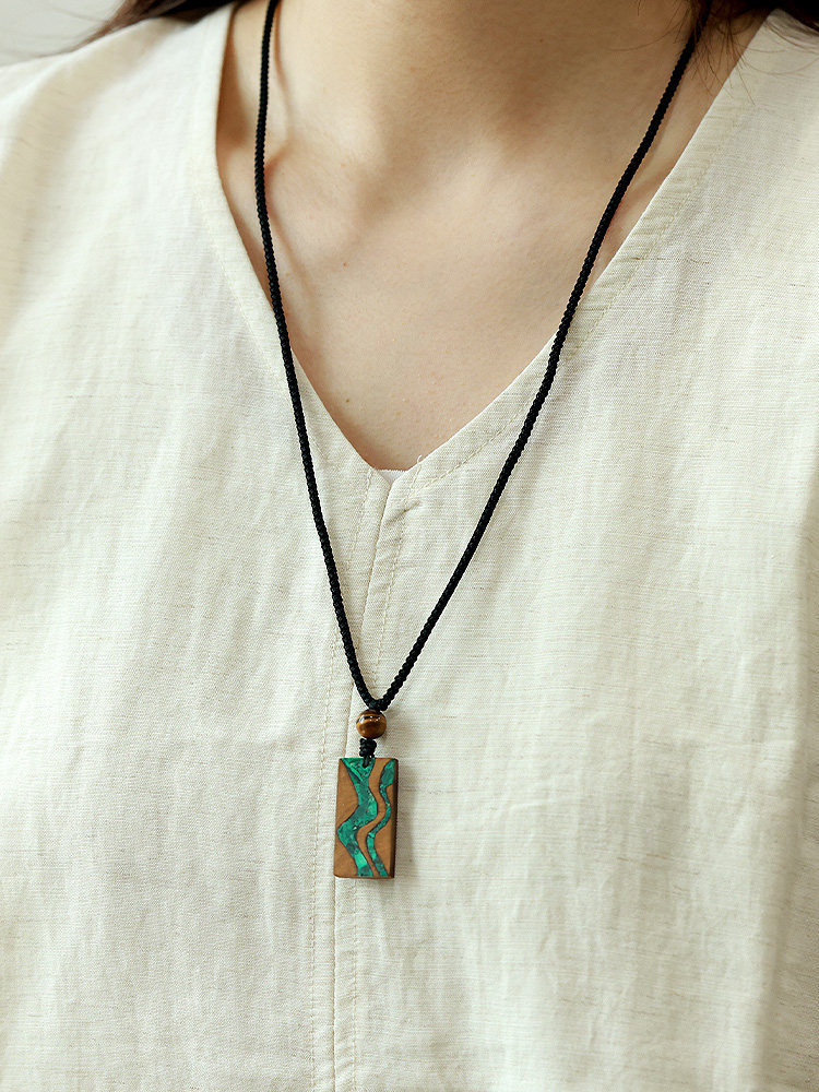 (image for) Phoebe Zhennan Wood Malachite River Vertical Bar Necklace