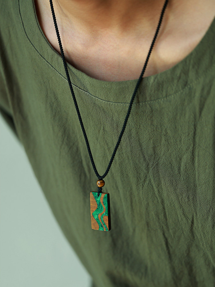(image for) Phoebe Zhennan Wood Malachite River Vertical Bar Necklace