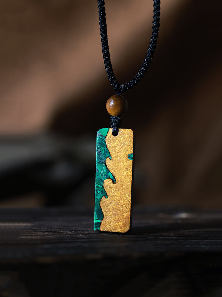 (image for) Phoebe Zhennan Wood Malachite Wave Vertical Bar Necklace