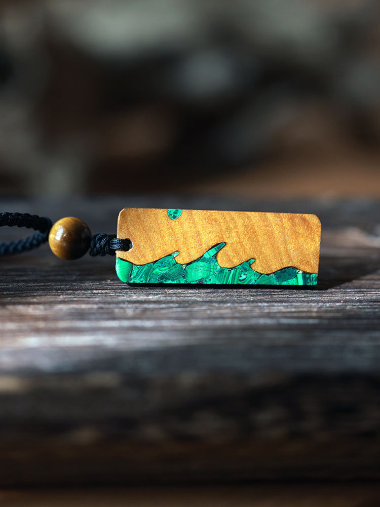 (image for) Phoebe Zhennan Wood Malachite Wave Vertical Bar Necklace