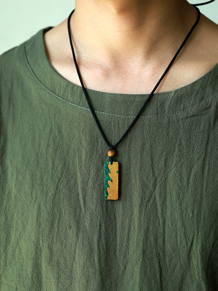 (image for) Phoebe Zhennan Wood Malachite Wave Vertical Bar Necklace