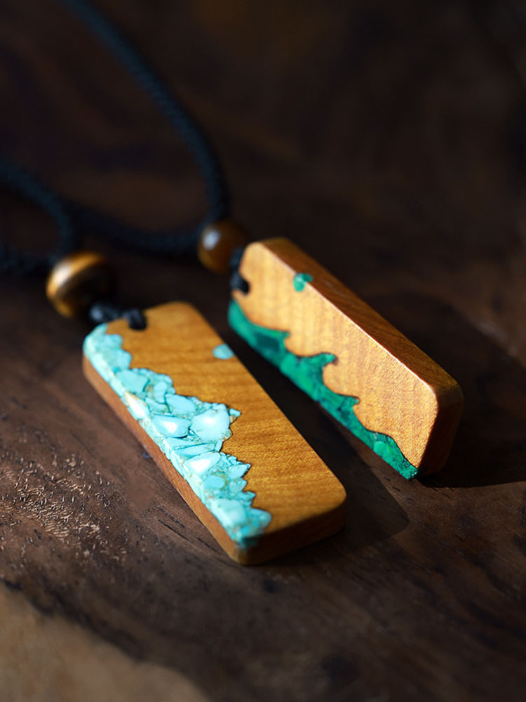 (image for) Phoebe Zhennan Wood Mountain Wave Vertical Bar Necklaces For Couples