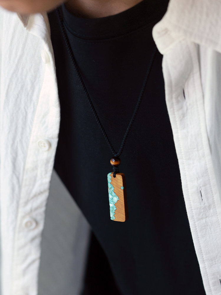 (image for) Phoebe Zhennan Wood Mountain Wave Vertical Bar Necklaces For Couples