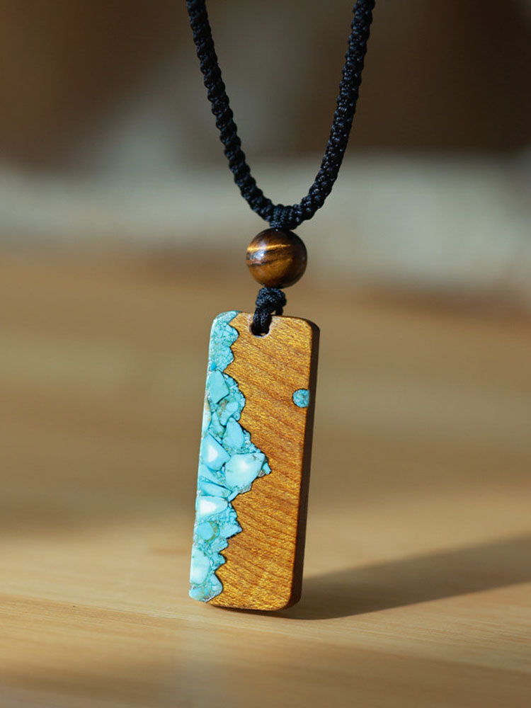 (image for) Phoebe Zhennan Wood Turquoise Mountain Vertical Bar Necklace