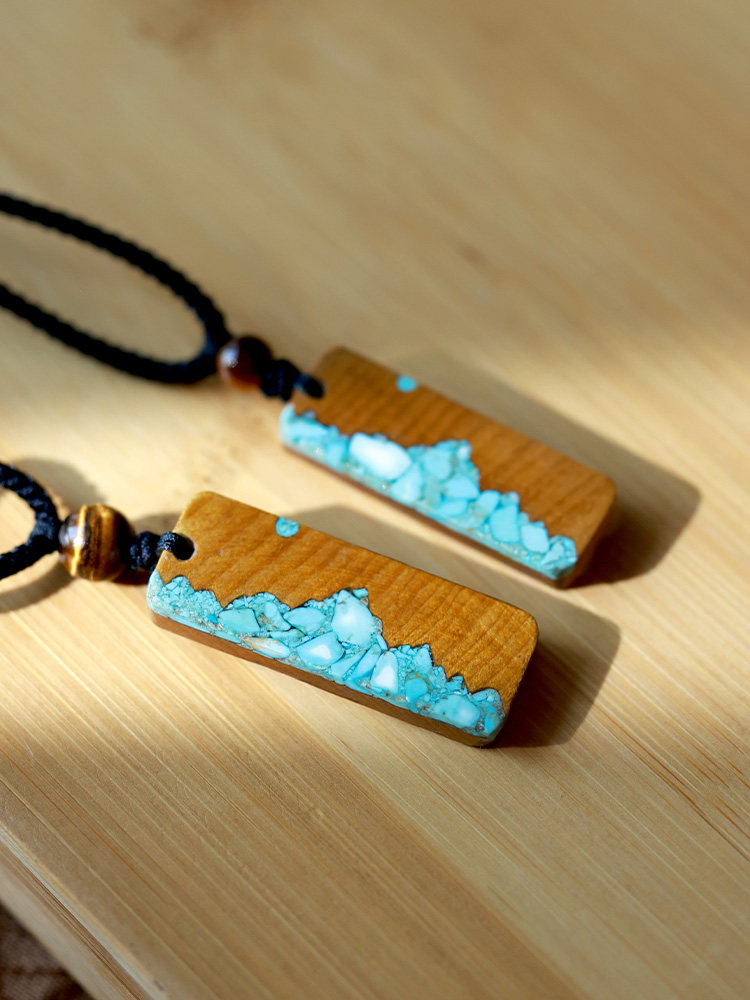 (image for) Phoebe Zhennan Wood Turquoise Mountain Vertical Bar Necklace