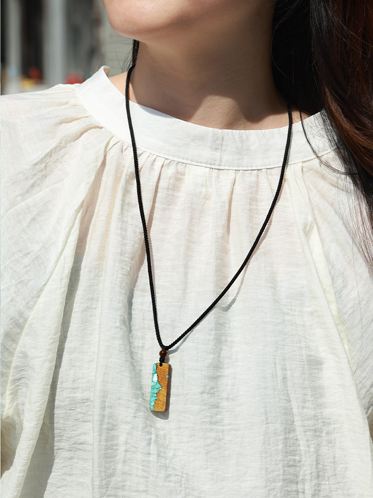 (image for) Phoebe Zhennan Wood Turquoise Mountain Vertical Bar Necklace