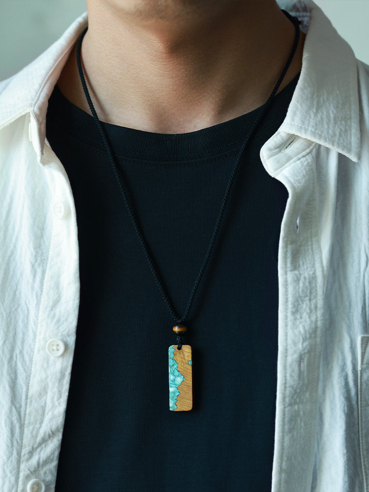 (image for) Phoebe Zhennan Wood Turquoise Mountain Vertical Bar Necklace