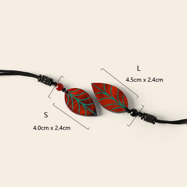 (image for) Rosewood Red Sandalwood Malachite Leaf Pendant Necklace