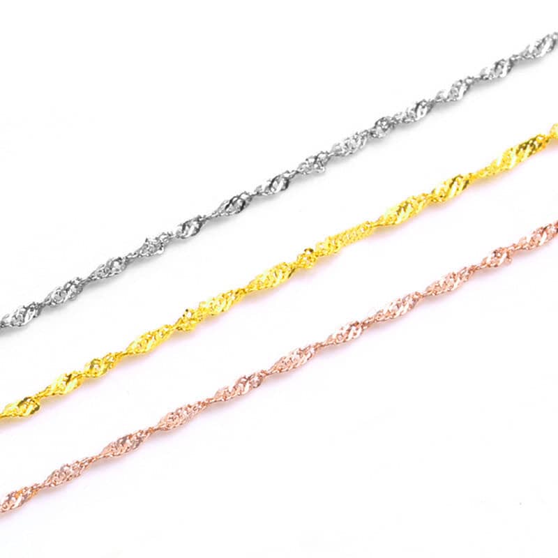 (image for) Singapore Snake Box Cable Bar Link Chain Necklaces For Women, 925 Sterling Silver Pendant Chains With Spring Ring Clasp - Silver / Rose Gold / Gold Colors