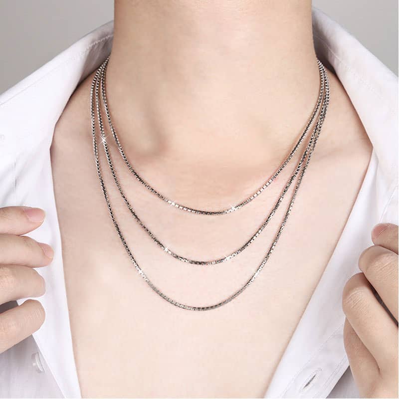 (image for) 2.0 mm Box Chain Necklaces For Men, High Polished 925 Sterling Silver Mens Fashion Box Link Pendant Chains With Lobster Claw Clasp - 18 Inches To 22 Inches
