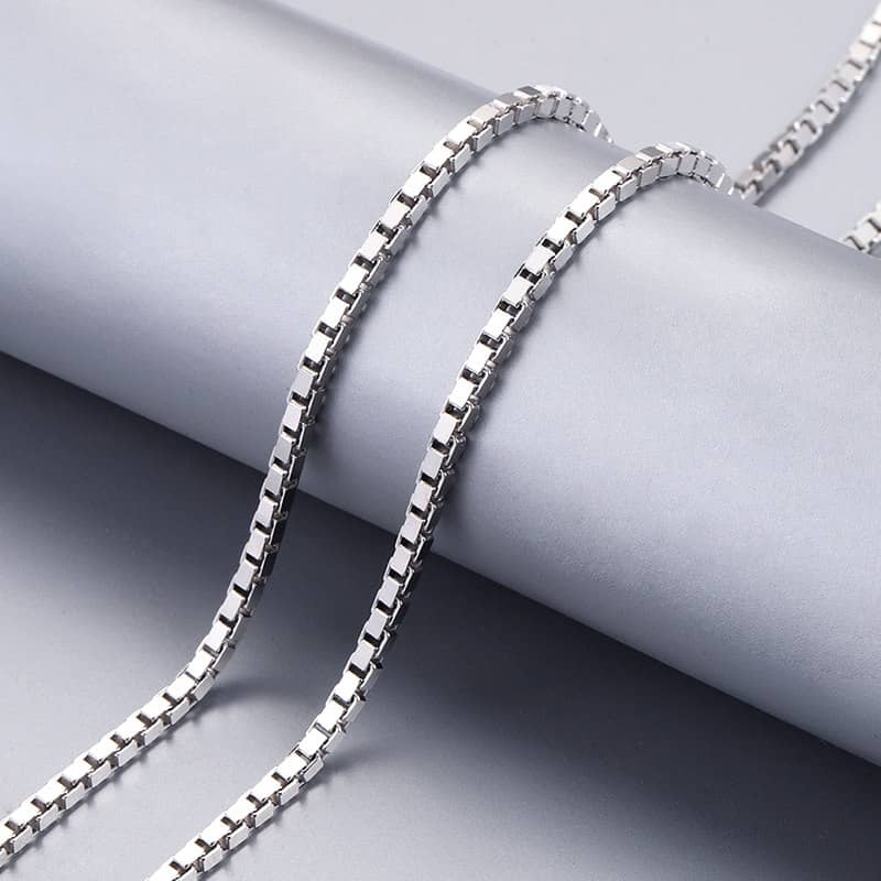 (image for) 2.0 mm Box Chain Necklaces For Men, High Polished 925 Sterling Silver Mens Fashion Box Link Pendant Chains With Lobster Claw Clasp - 18 Inches To 22 Inches