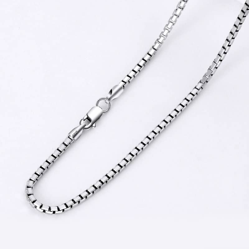 (image for) 2.0 mm Box Chain Necklaces For Men, High Polished 925 Sterling Silver Mens Fashion Box Link Pendant Chains With Lobster Claw Clasp - 18 Inches To 22 Inches