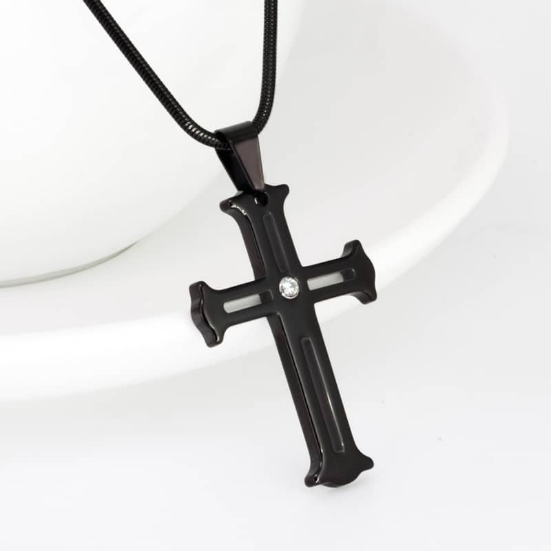 (image for) Matching Black Open Cross Pendant, Couple Tungsten Carbide Black Cross Necklace for Men and Women, Religious Jewelry Gift for Friends - Black / Silver Colors