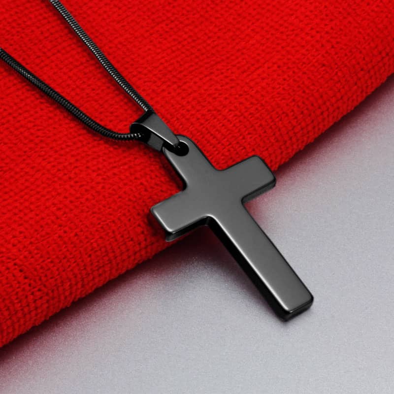 (image for) Black Tungsten Cross Pendant, Solid High Polished Tungsten Cross Necklace, Simple Design Tungsten Carbide Jewelry for Men and Women - Black / Silver Colors